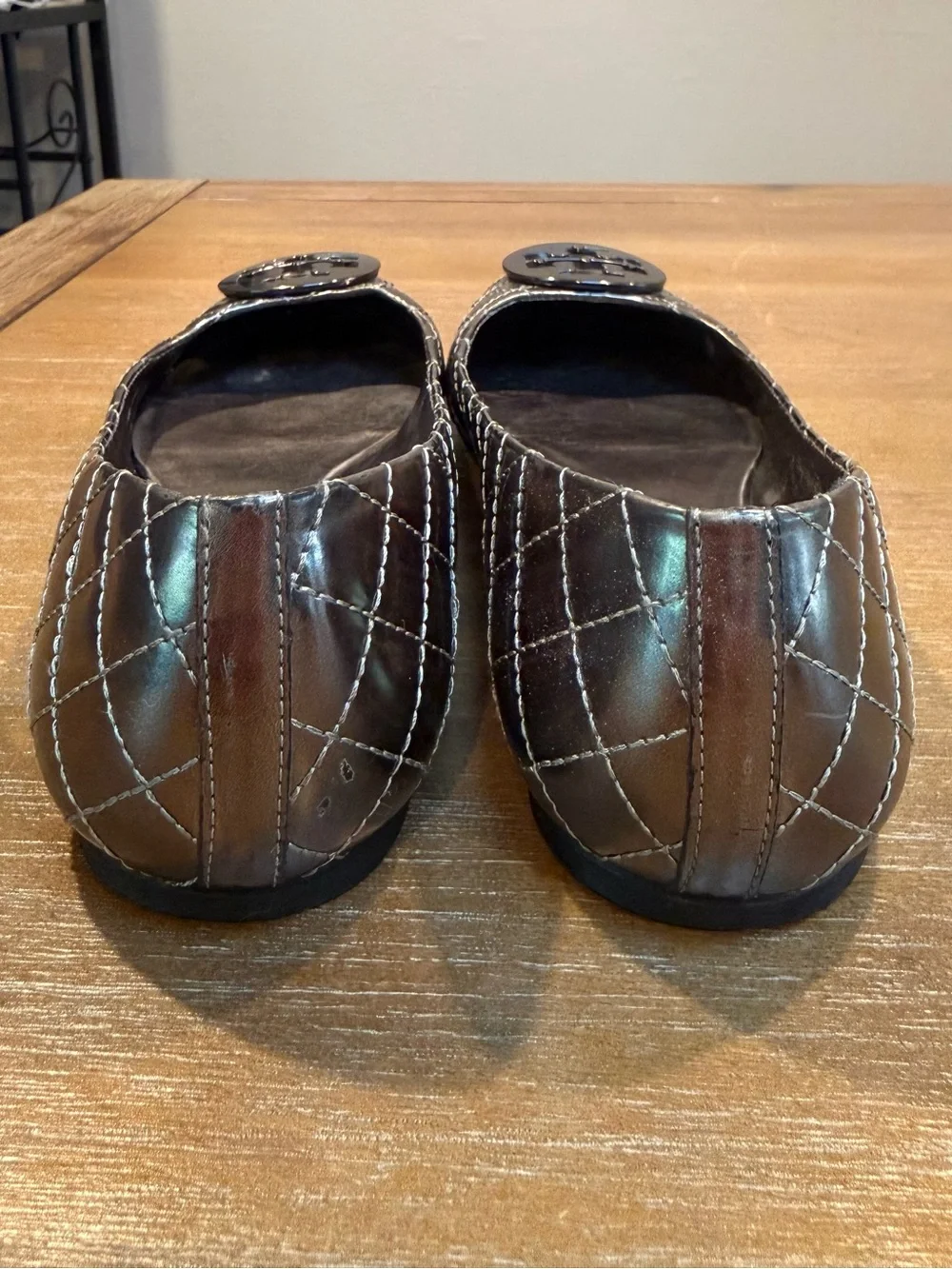 Tory‎ Burch Quinn Women’s Quilted Leather Ballet Flat Silver Metallic Size 10